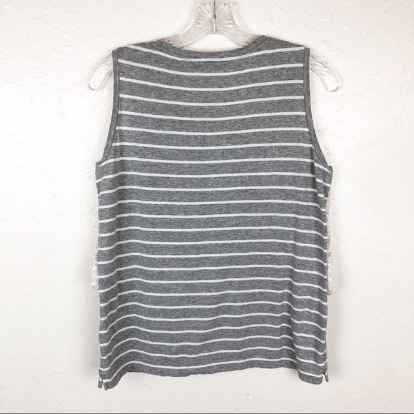 J. Crew‎ Embroidered Lace Gray White Stripe Tank Top Small - Picture 5 of 7